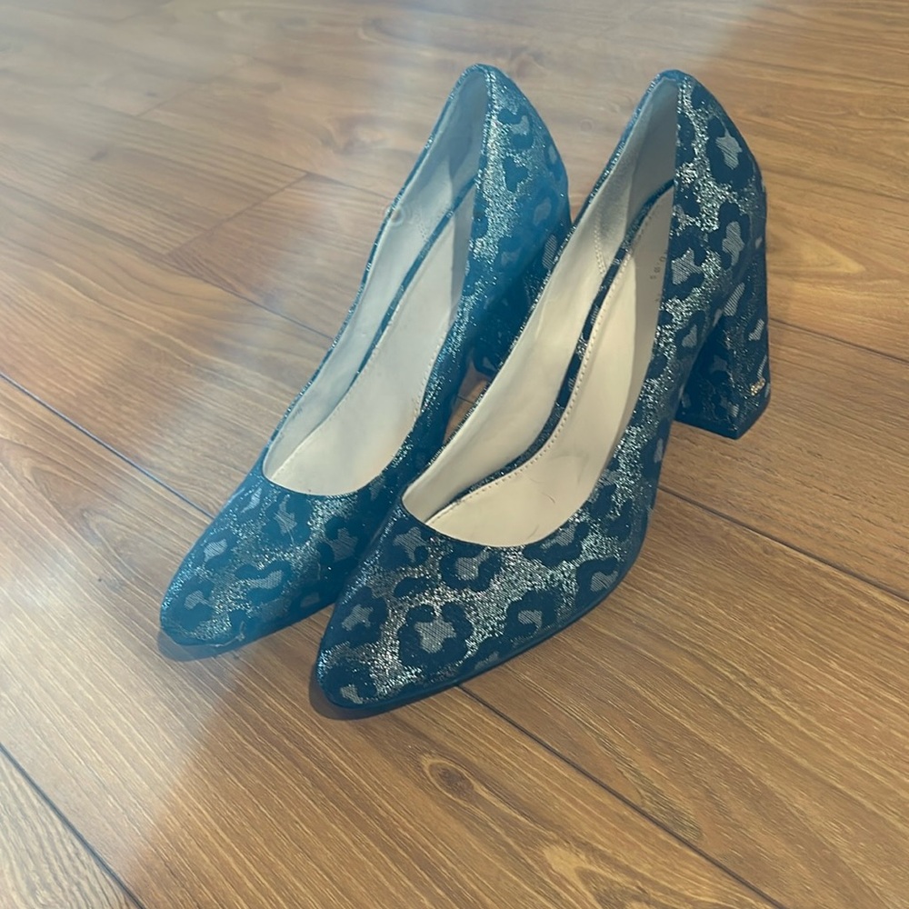 Cole haan leopard silver chunky heel pumps